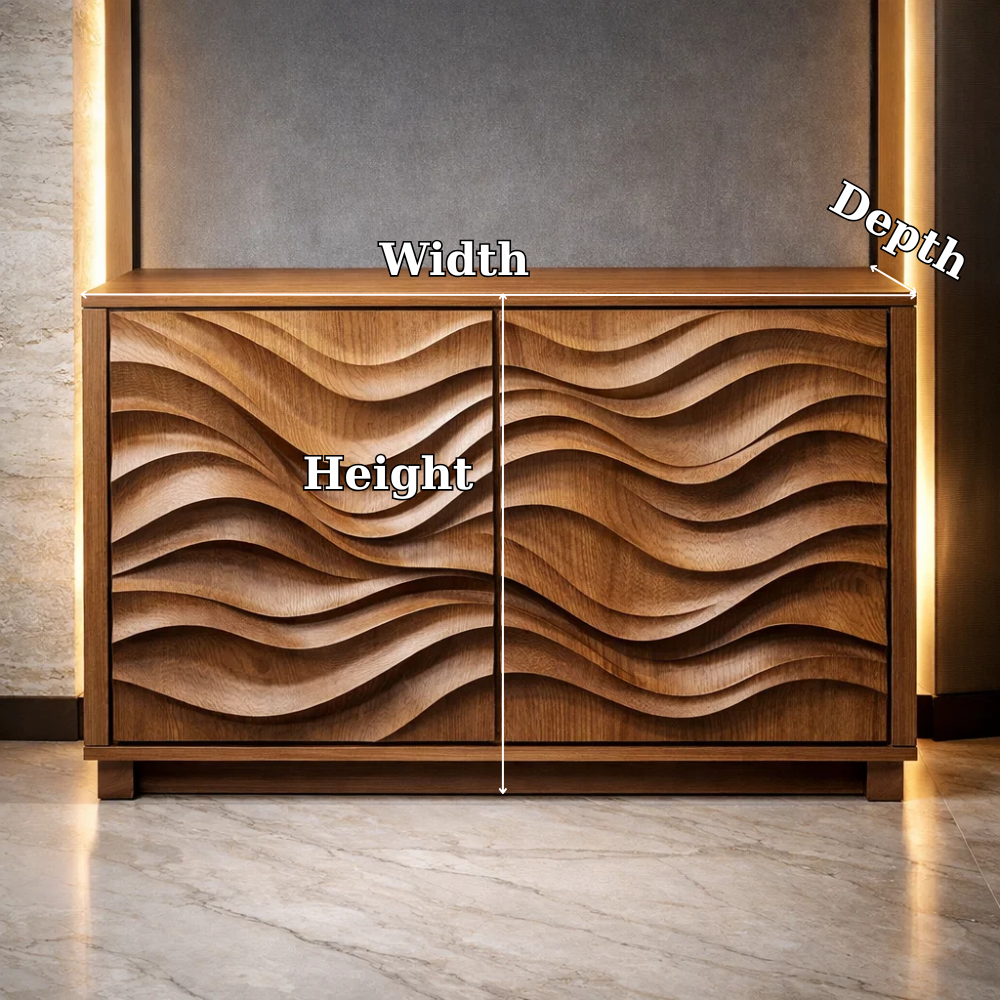 Wave-Pattern Solid Wood Console Cabinet - Modern Home Storage