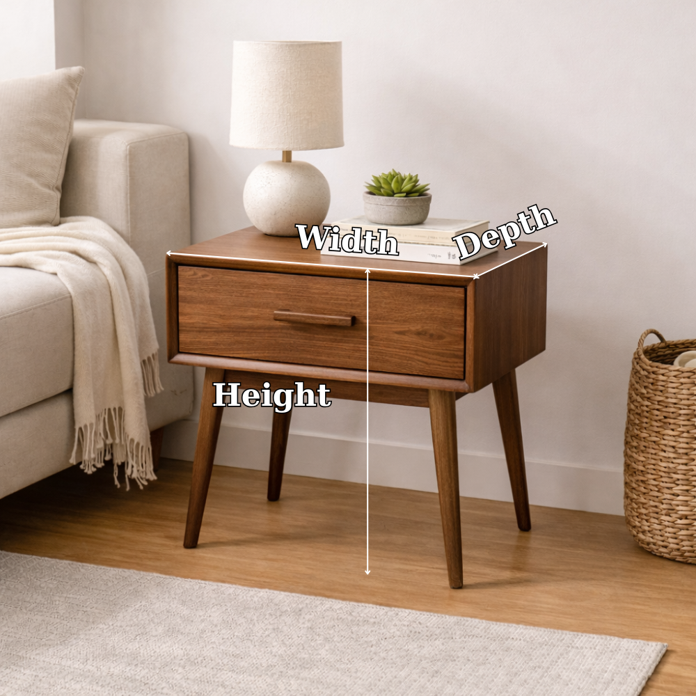 Solid Wood End Table with Drawer – Mid Century Modern Walnut Nightstand Side Table Kitchnce