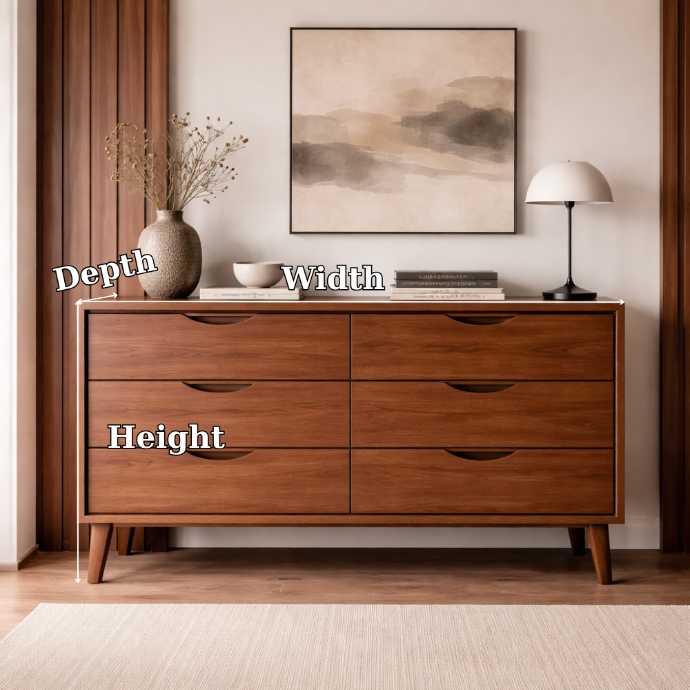 Solid Wood Console Cabinet with 6 Drawers – Modern Mid-Century Storage Sideboard