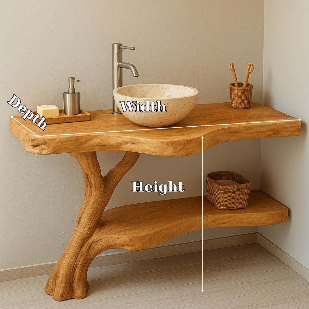 Handcrafted Solid Wood Bathroom Vanity – Live Edge Corner Design with Natural Finish Kitchnce