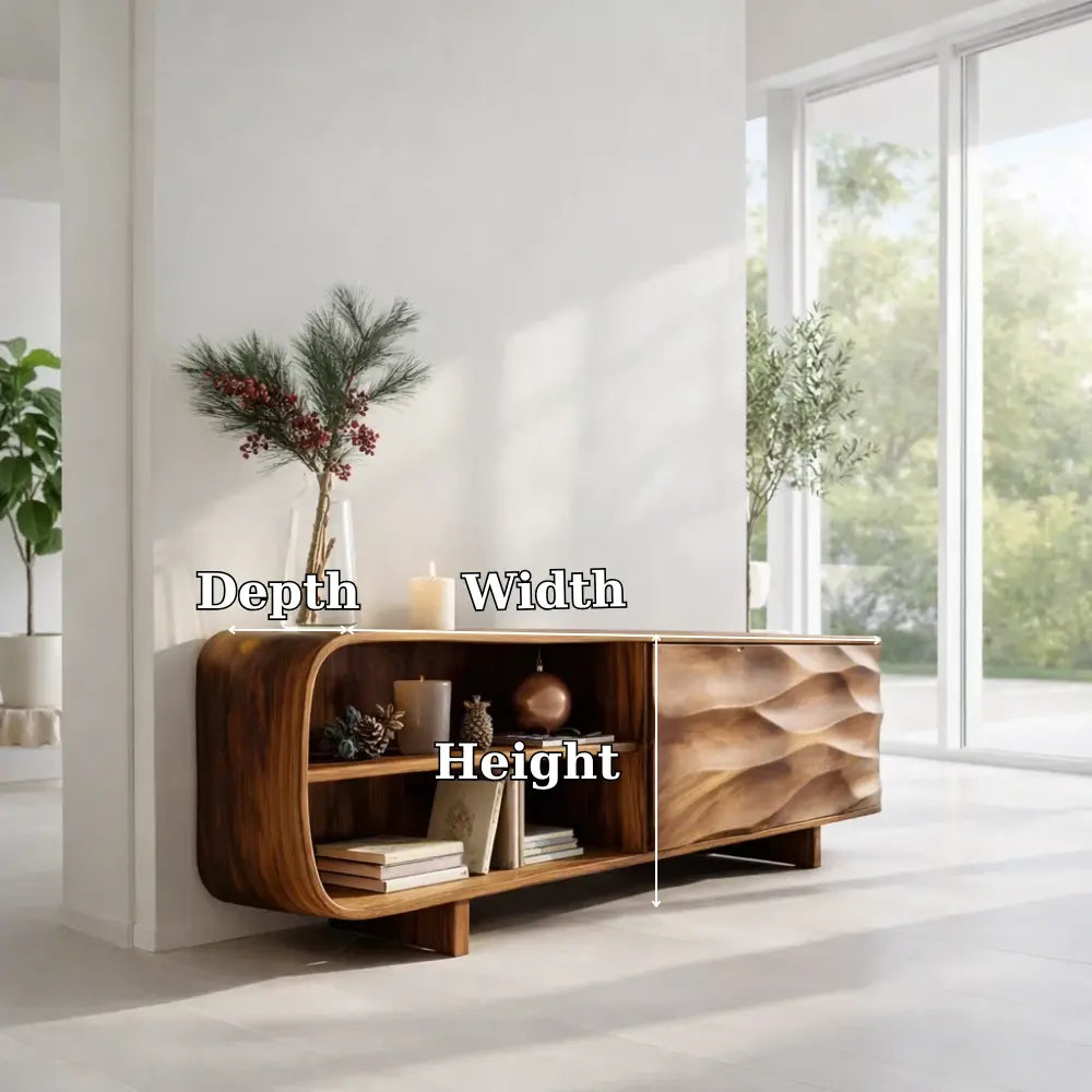 Modern Console Table with Curved Frame & Carved Front Panel Kitchnce