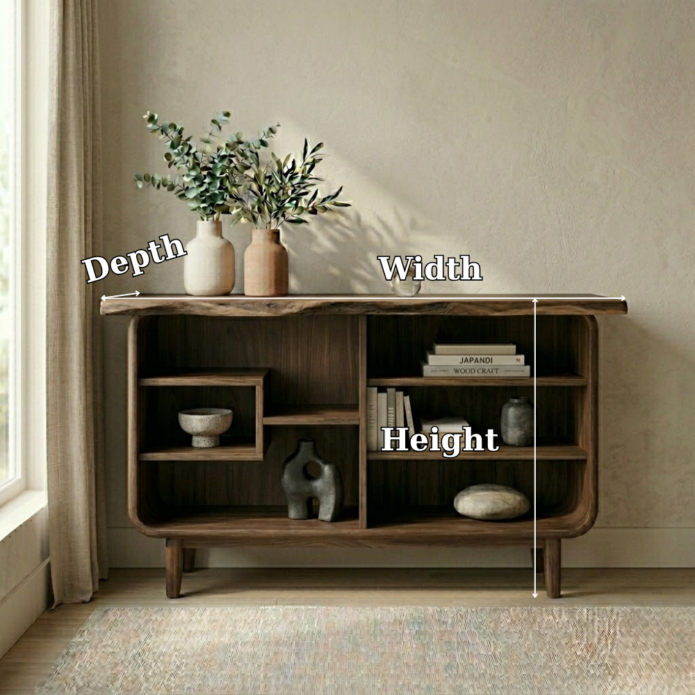 Solid Wood Console Cabinet with Open Shelves – Modern Rustic Storage Sideboard
