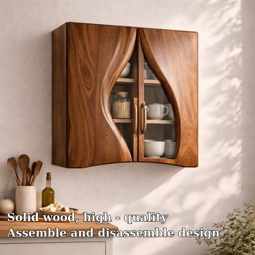 Solid Wood Kitchen Cabinet with Glass Doors – Modern Wall Mounted Storage Cabinet