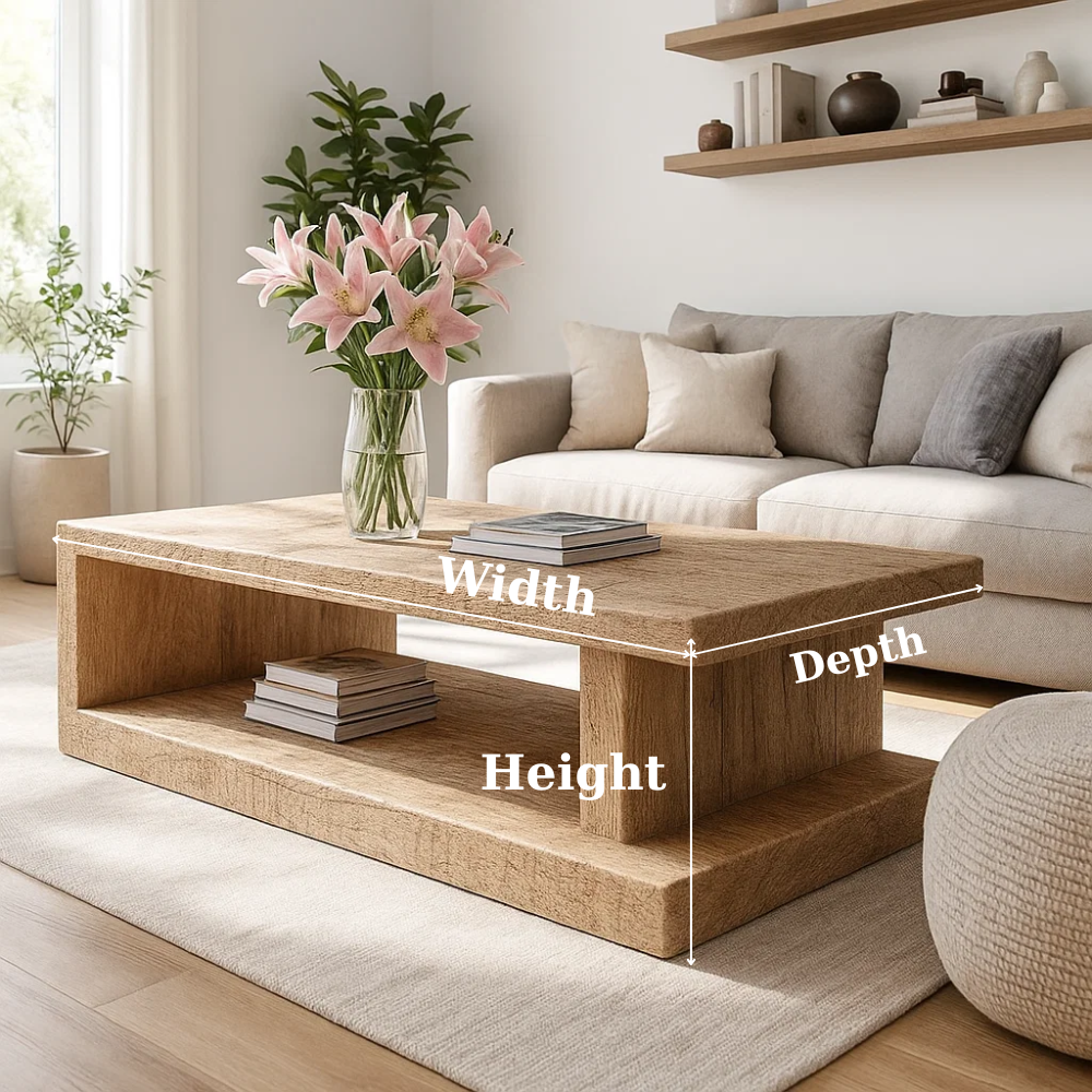 Handcrafted Solid Wood Coffee Table – Minimalist Design with Open Storage for Modern Living Kitchnce