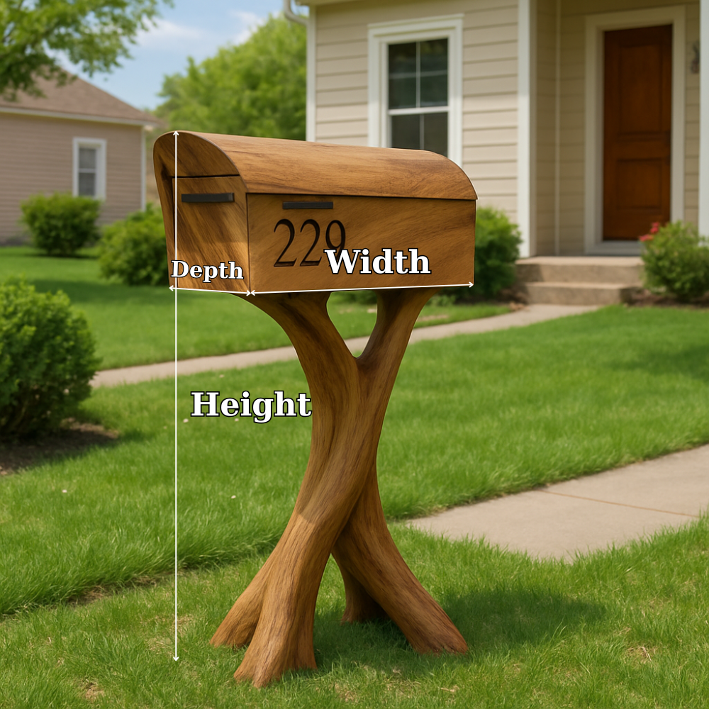 Handcrafted Solid Wood Mailbox with Sculptural Base – Luxury Outdoor Post Box Kitchnce