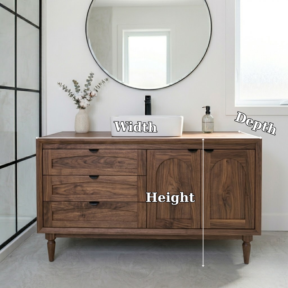 Solid Wood Bathroom Vanity with Drawers & Cabinet – Modern Rustic