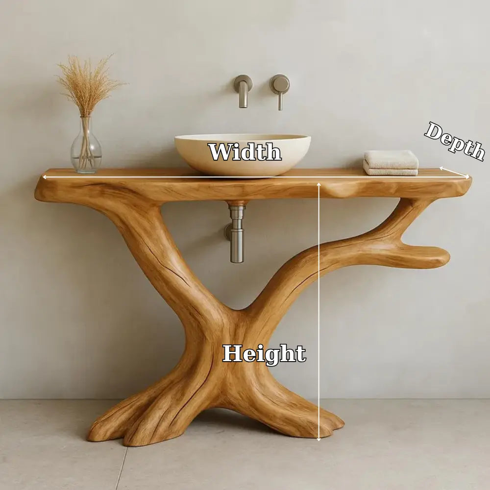 Handcrafted Solid Wood Bathroom Vanity with Natural Tree Shape – Organic Modern Design Kitchnce