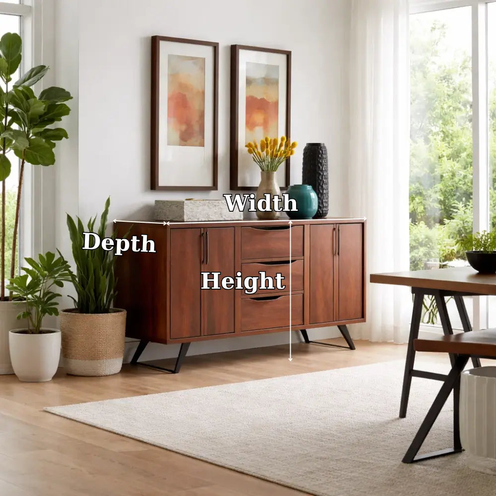 Modern Walnut Console Table with Drawers & Cabinet Kitchnce