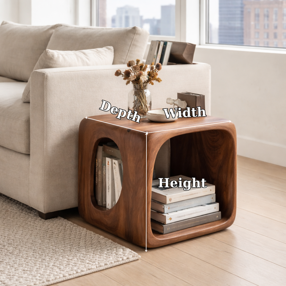 Solid Wood Cube End Table with Storage Shelf – Modern Wooden Side Table Kitchnce