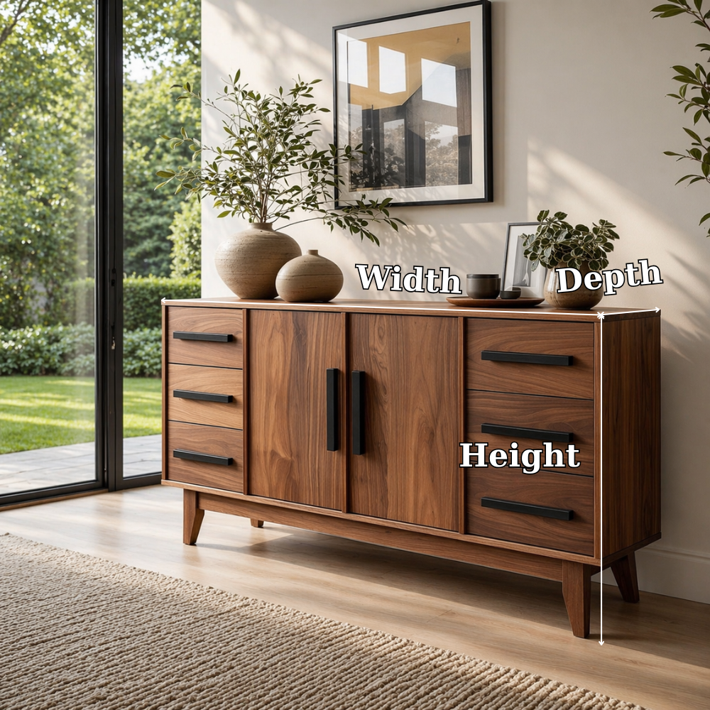 Modern Solid Wood Console Sideboard with Drawers – Walnut Storage Cabinet