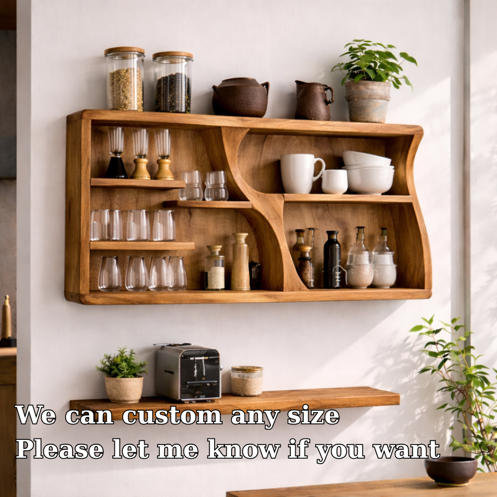 Solid Wood Kitchen Cabinet Shelf – Modern Wall Mounted Storage Display