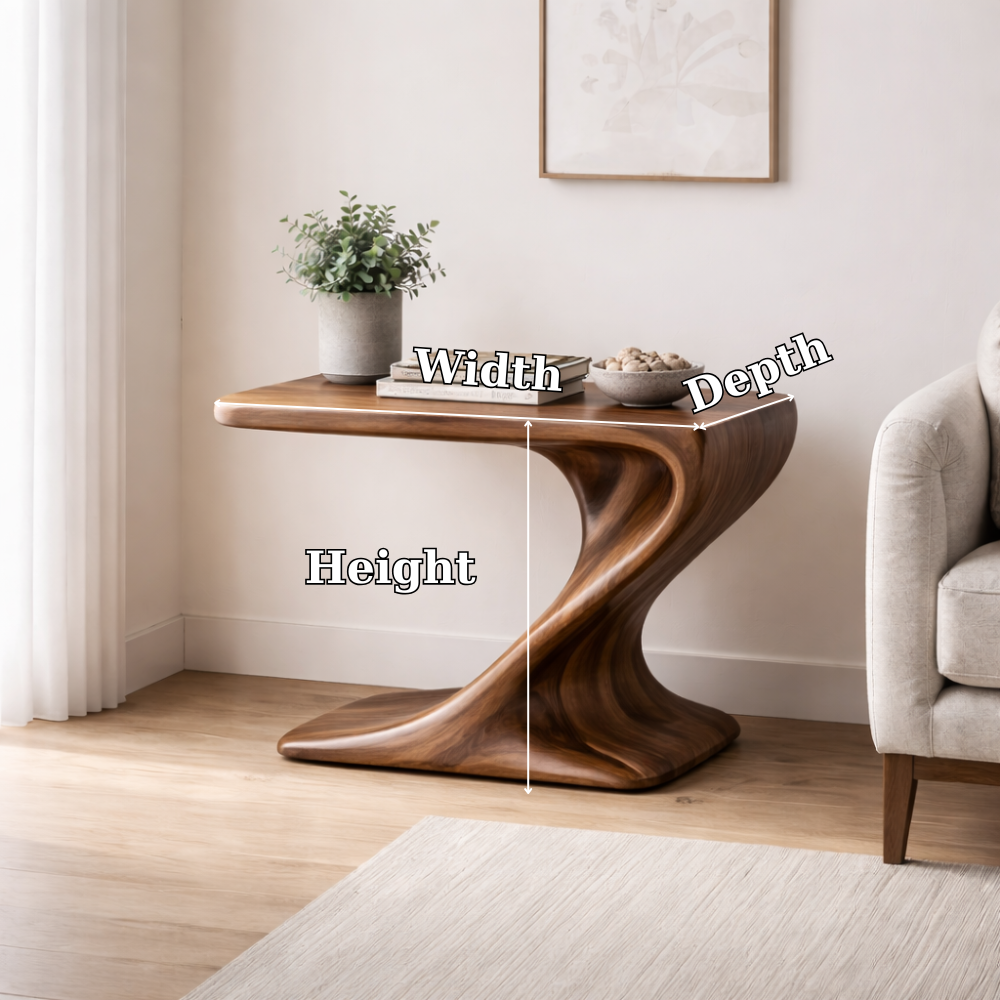 Solid Wood Sculptural End Table – Modern Walnut Curved Side Table for Living Room Kitchnce