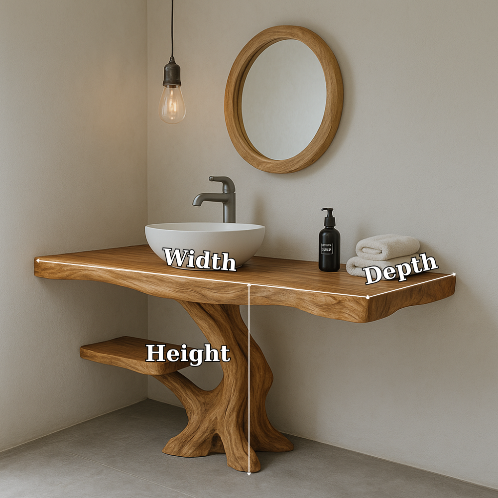 Handcrafted Solid Wood Bathroom Vanity – Organic Modern Design with Live Edge Detailing Kitchnce