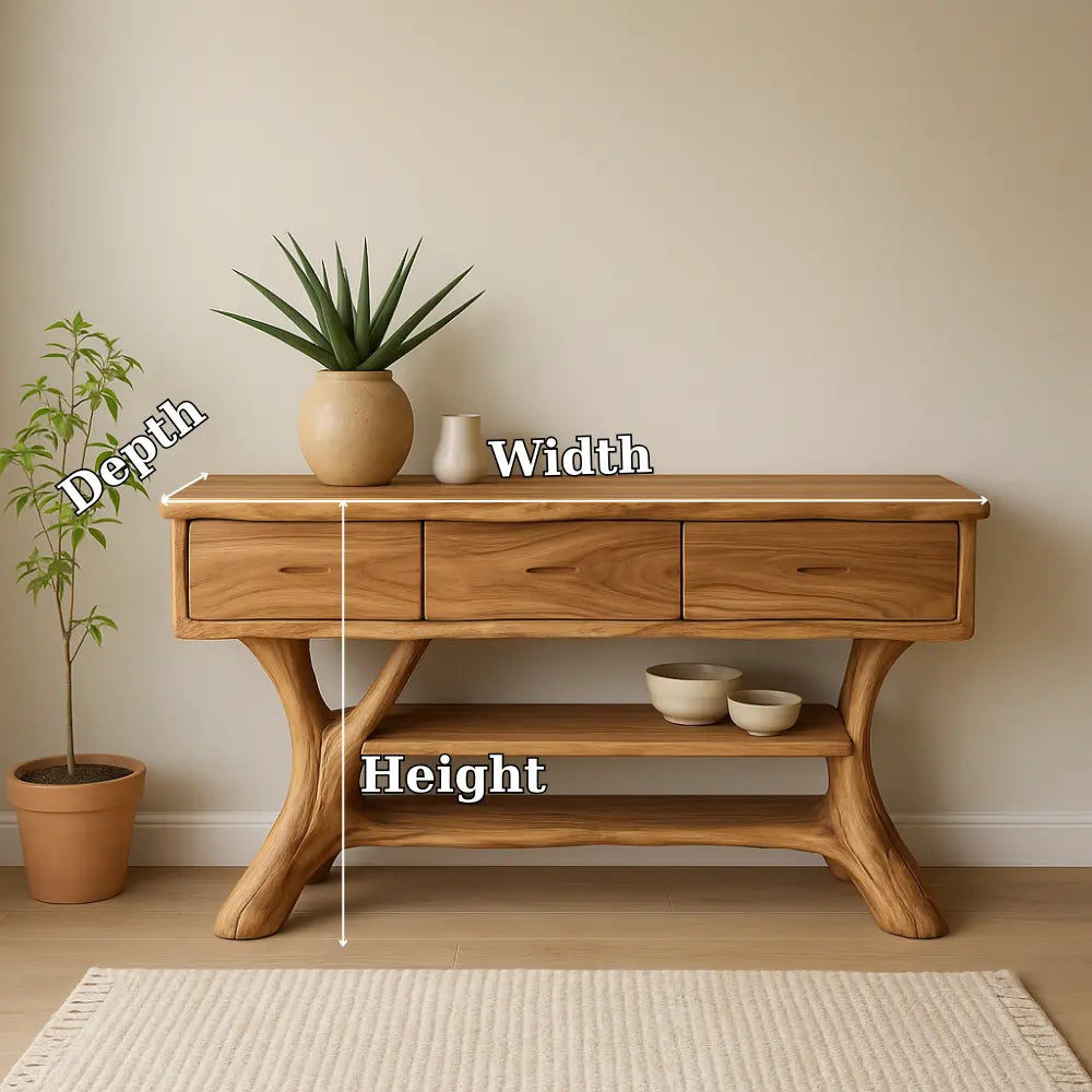 Handcrafted Solid Wood Console Table with Drawers – Natural Modern Entryway Furniture Kitchnce