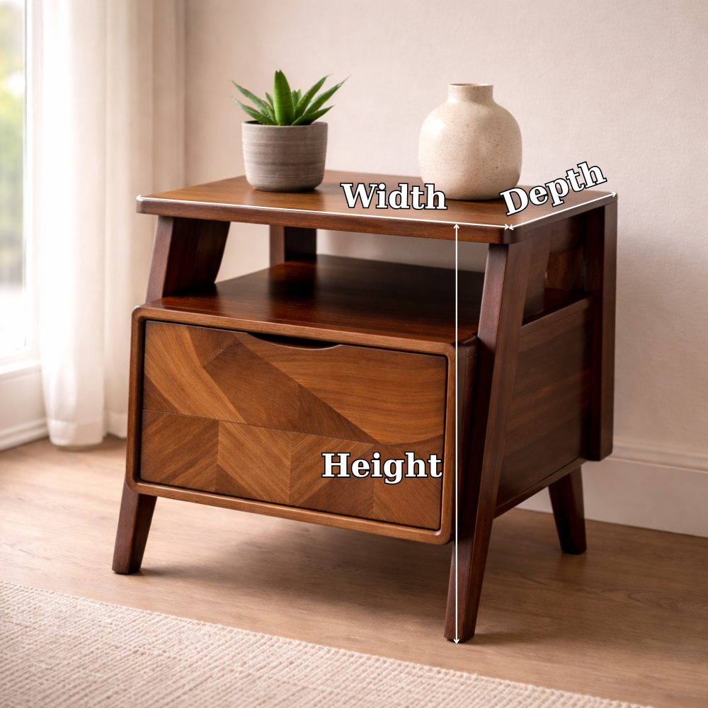 Solid Wood Nightstand with Angled Legs & Open Shelf – Contemporary Bedside Table