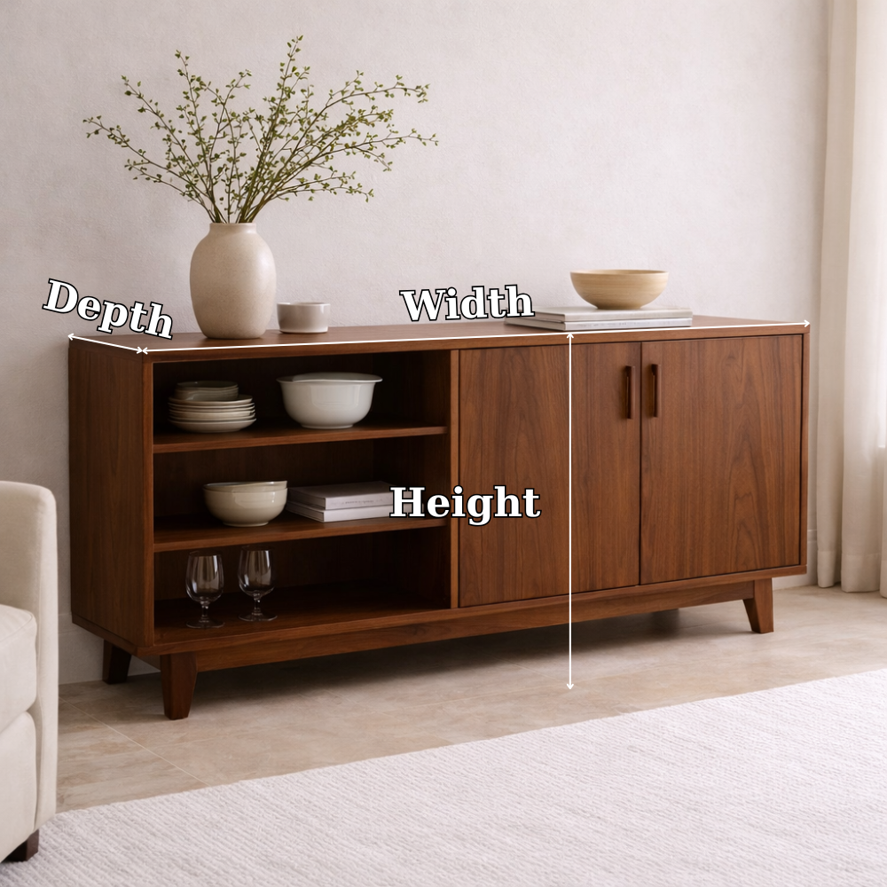 Modern Solid Wood Sideboard Console Cabinet with Open Shelf and Doors