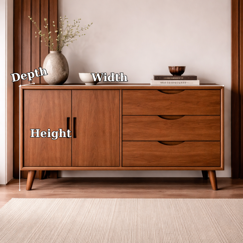 Solid Wood Console Cabinet with Drawers and Doors – Modern Storage Sideboard