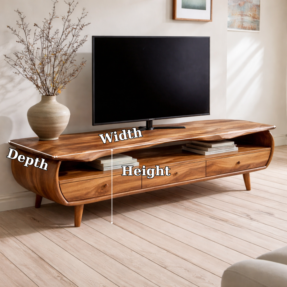 Live Edge Solid Wood Media Console – Modern TV Stand with Drawers & Storage