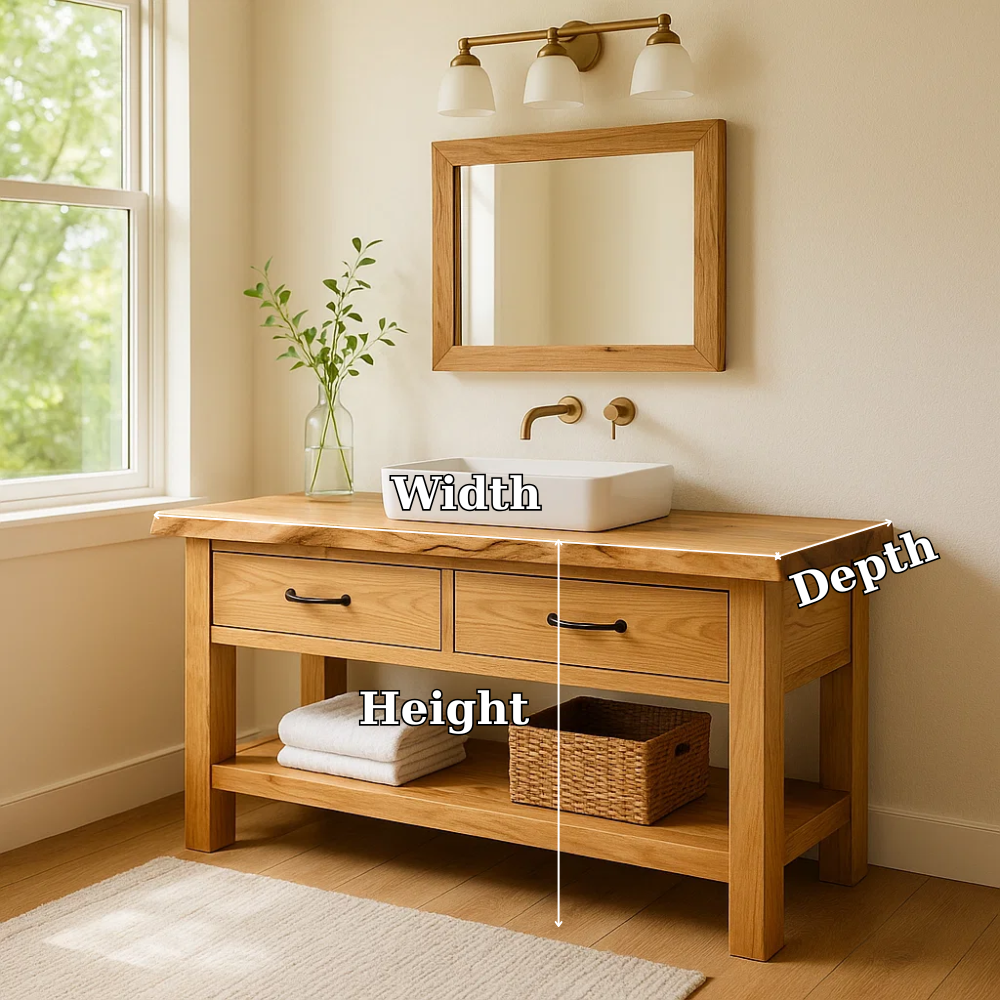 Solid Wood Bathroom Vanity with Drawers and Open Shelf Rustic Farmhouse Vanity