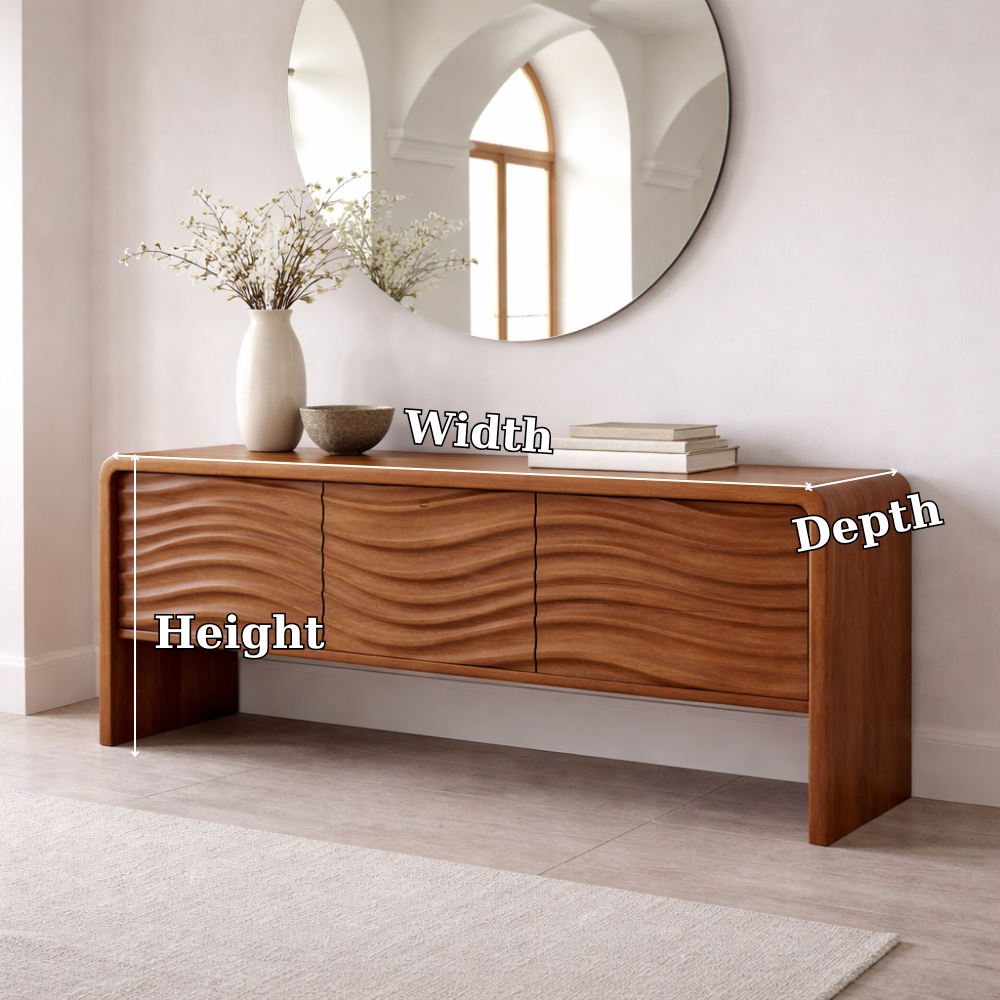 Solid Wood Console Table with Curved Frame and Wave Front – Modern Sideboard