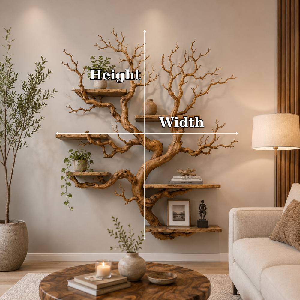 Rustic Tree Bookshelf Wall Shelf, Natural Wood Branch Bookcase