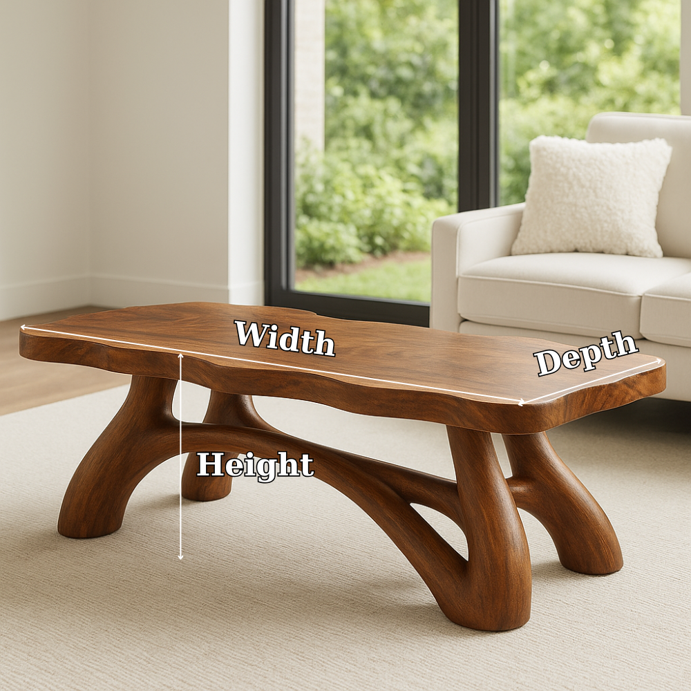 Solid Wood Coffee Table with Sculptural Curved Legs – Modern Living Room Table Kitchnce