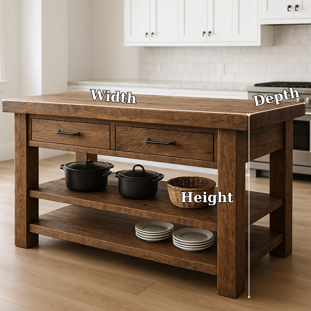 Live Edge Solid Wood Kitchen Island - Rustic Farmhouse Butcher Block Prep Table with Storage