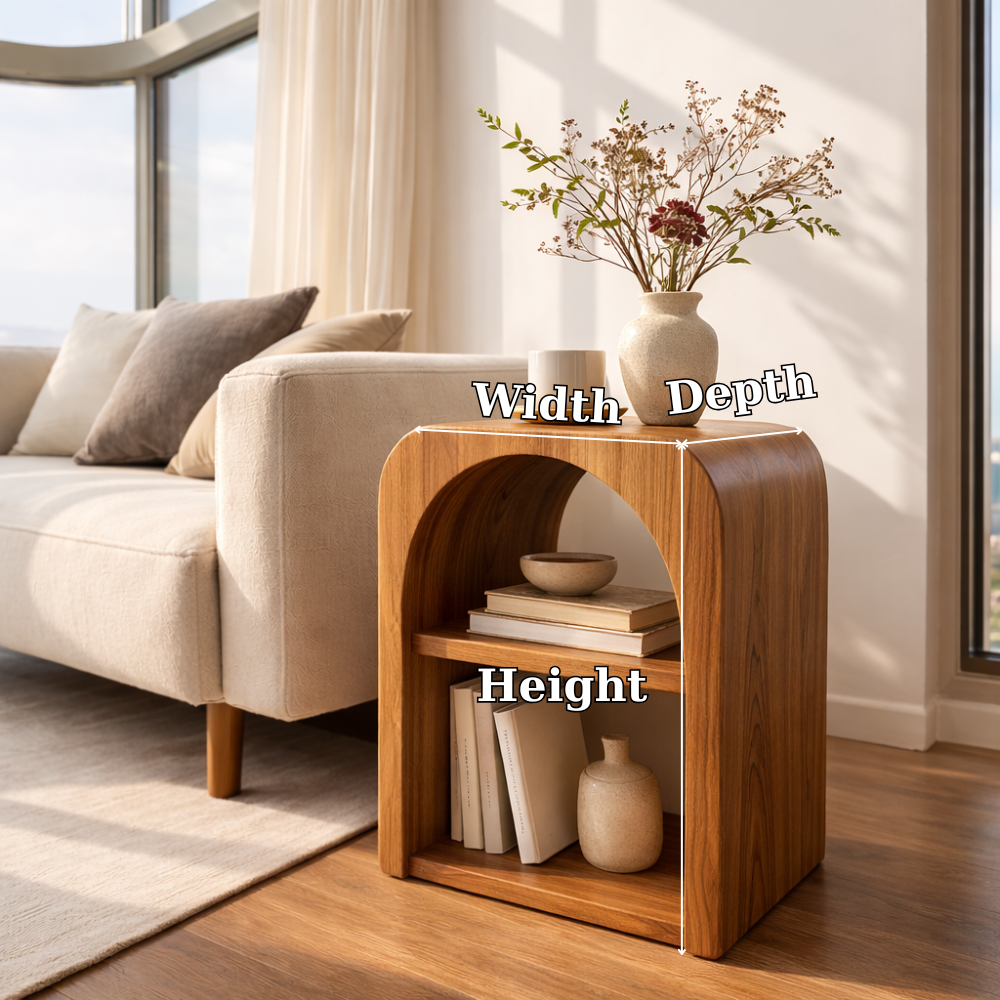 Solid Wood End Table with Storage Shelf – Modern Wooden Side Table for Living Room Kitchnce
