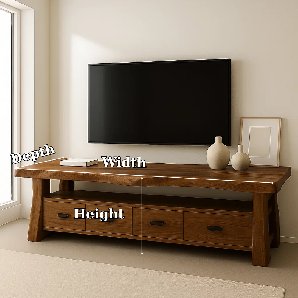 Solid Wood TV Stand with Drawers and Live Edge Top Rustic Entertainment Center