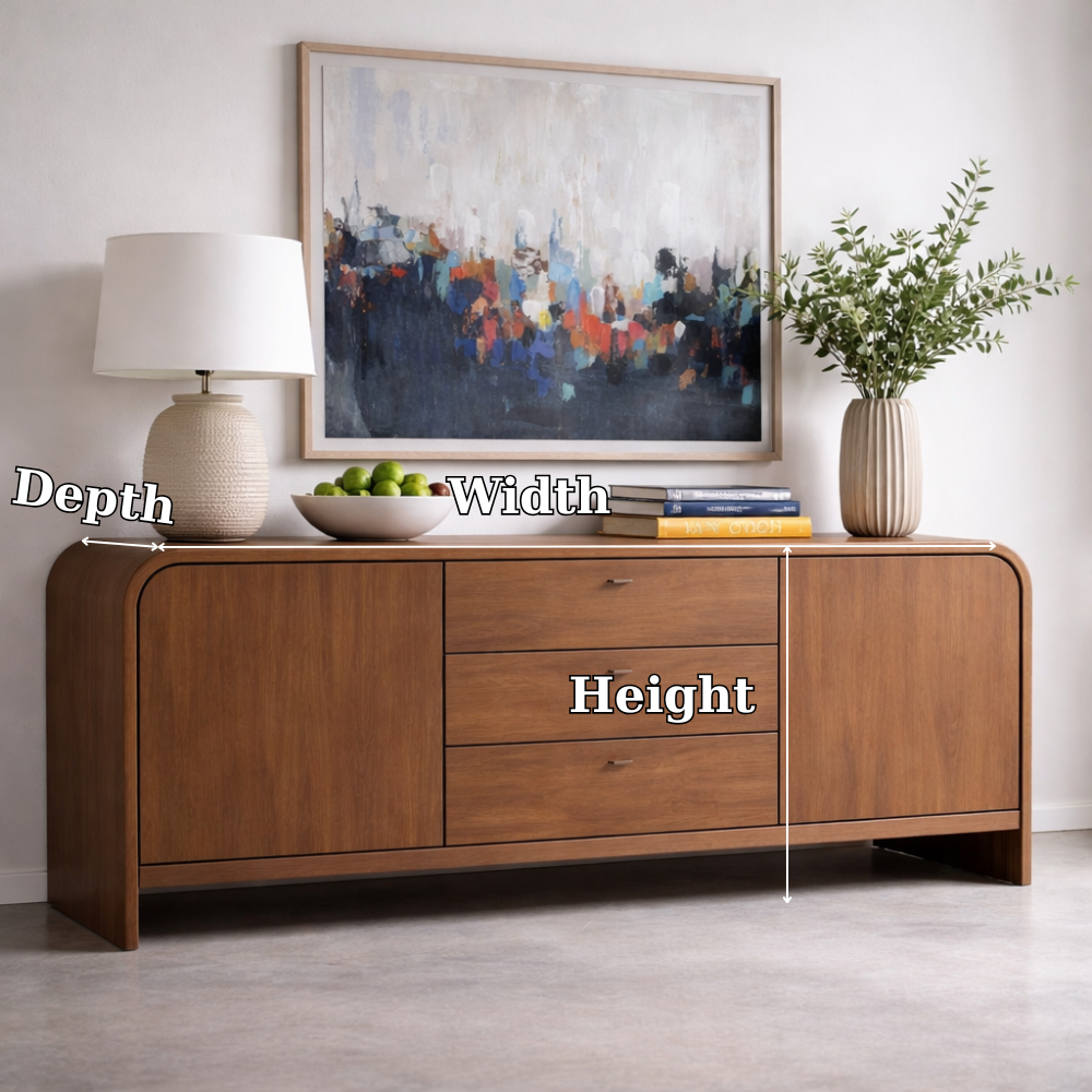 Solid Wood Console Table with Drawers and Cabinets – Modern Walnut Sideboard