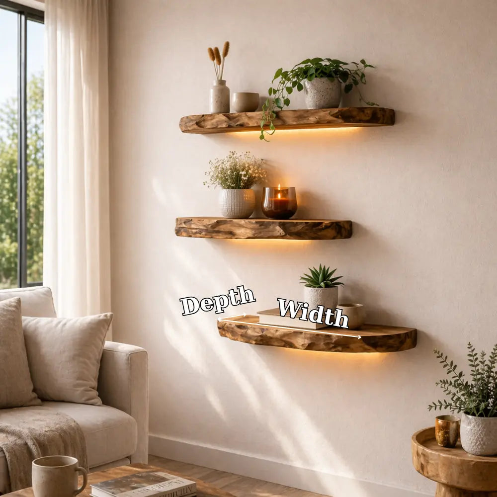 Solid Wood Floating Wall Shelf Rustic Live Edge Wall Mounted Shelf Decor Kitchnce