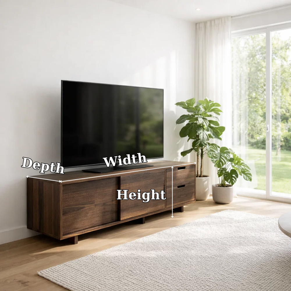 Solid Wood TV Console with Sliding Doors & Drawers – Modern Media Stand