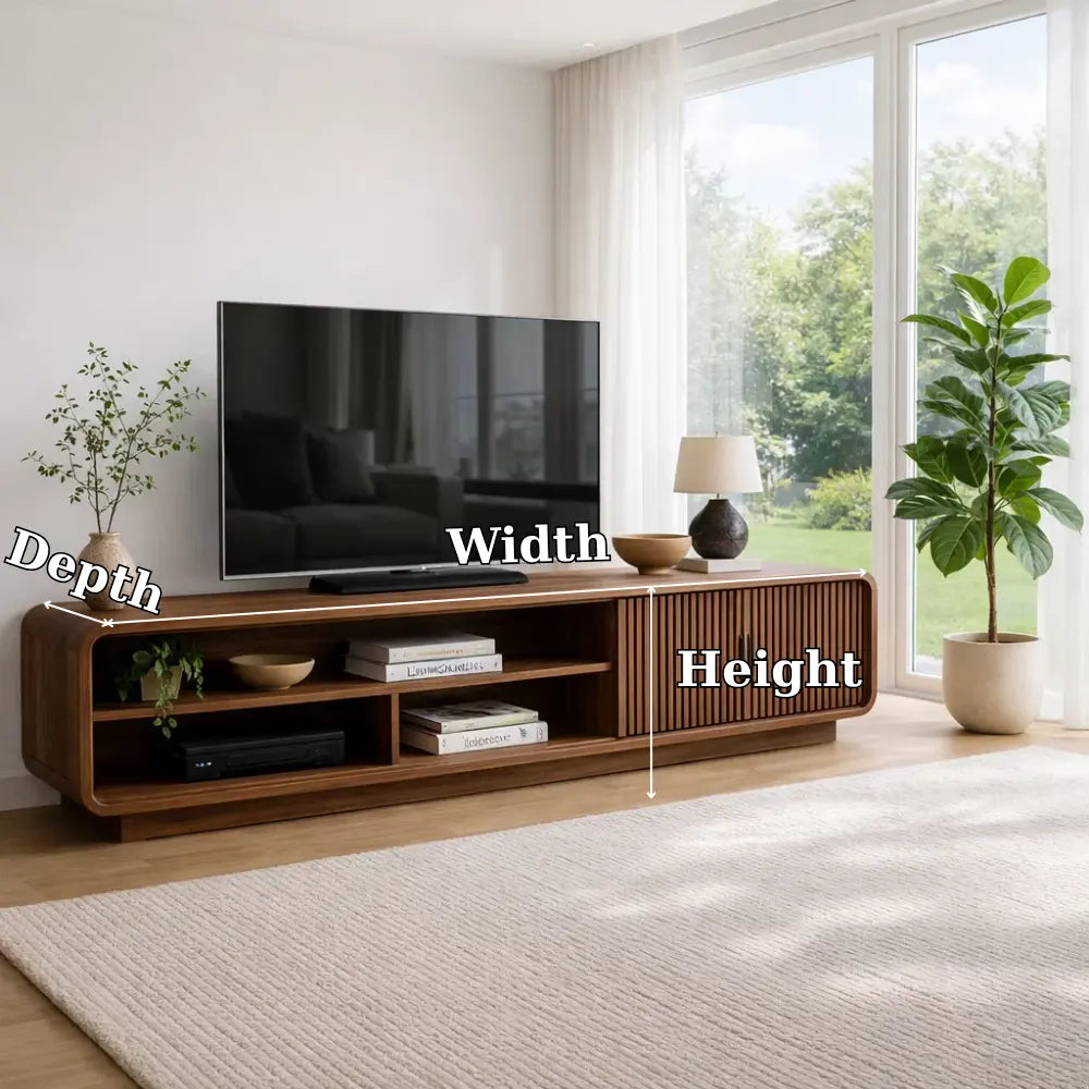 Solid Wood TV Cabinet with Slatted Doors – Modern Walnut Media Console Kitchnce