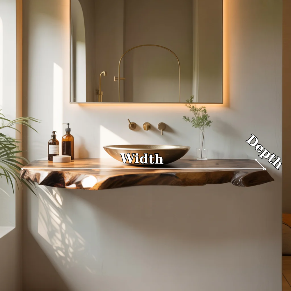Solid Wood Floating Bathroom Vanity Live Edge Wall Mount – Modern Natural