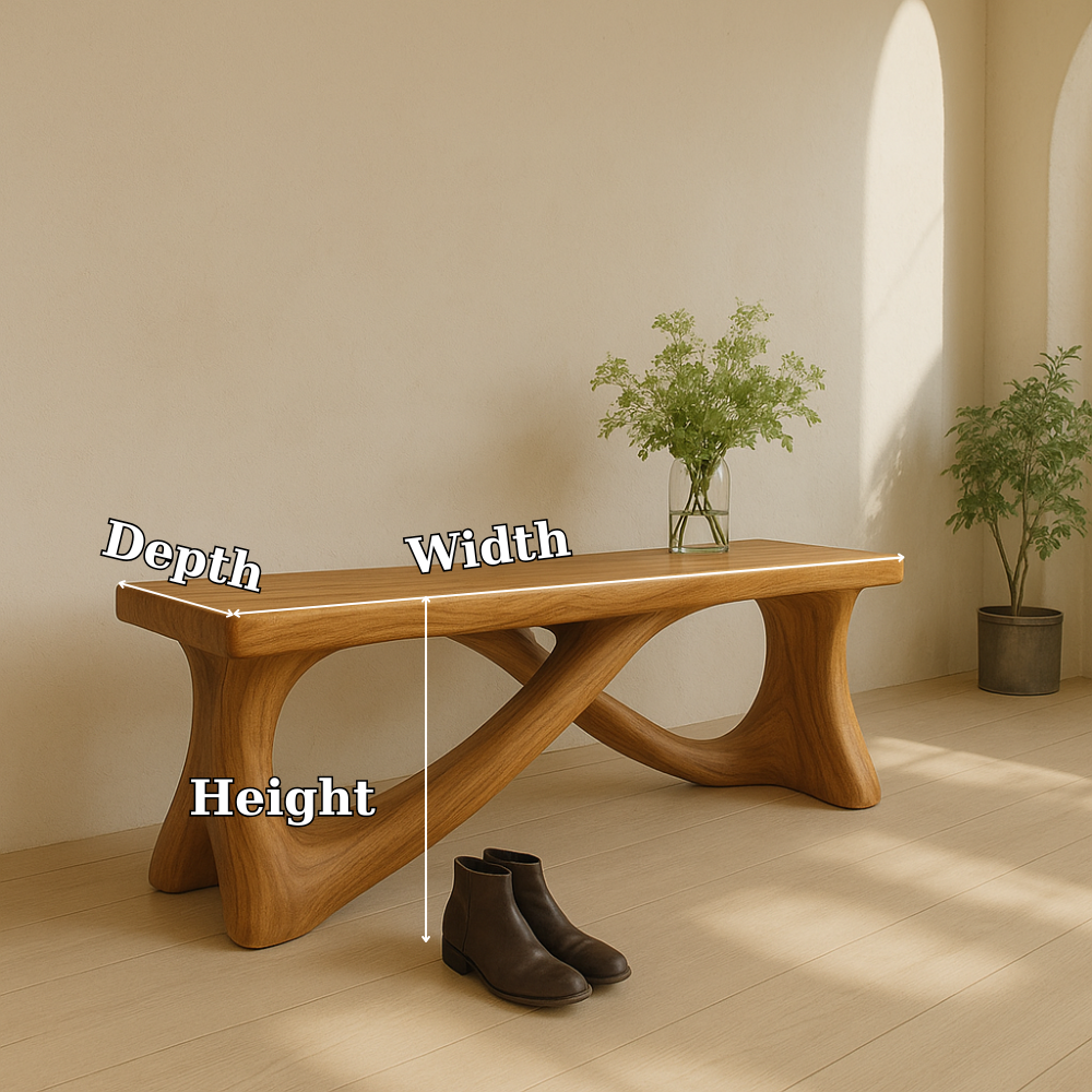 Handcrafted Solid Wood Bench – Modern Organic Design with Elegant Curved Sculptural Form Kitchnce