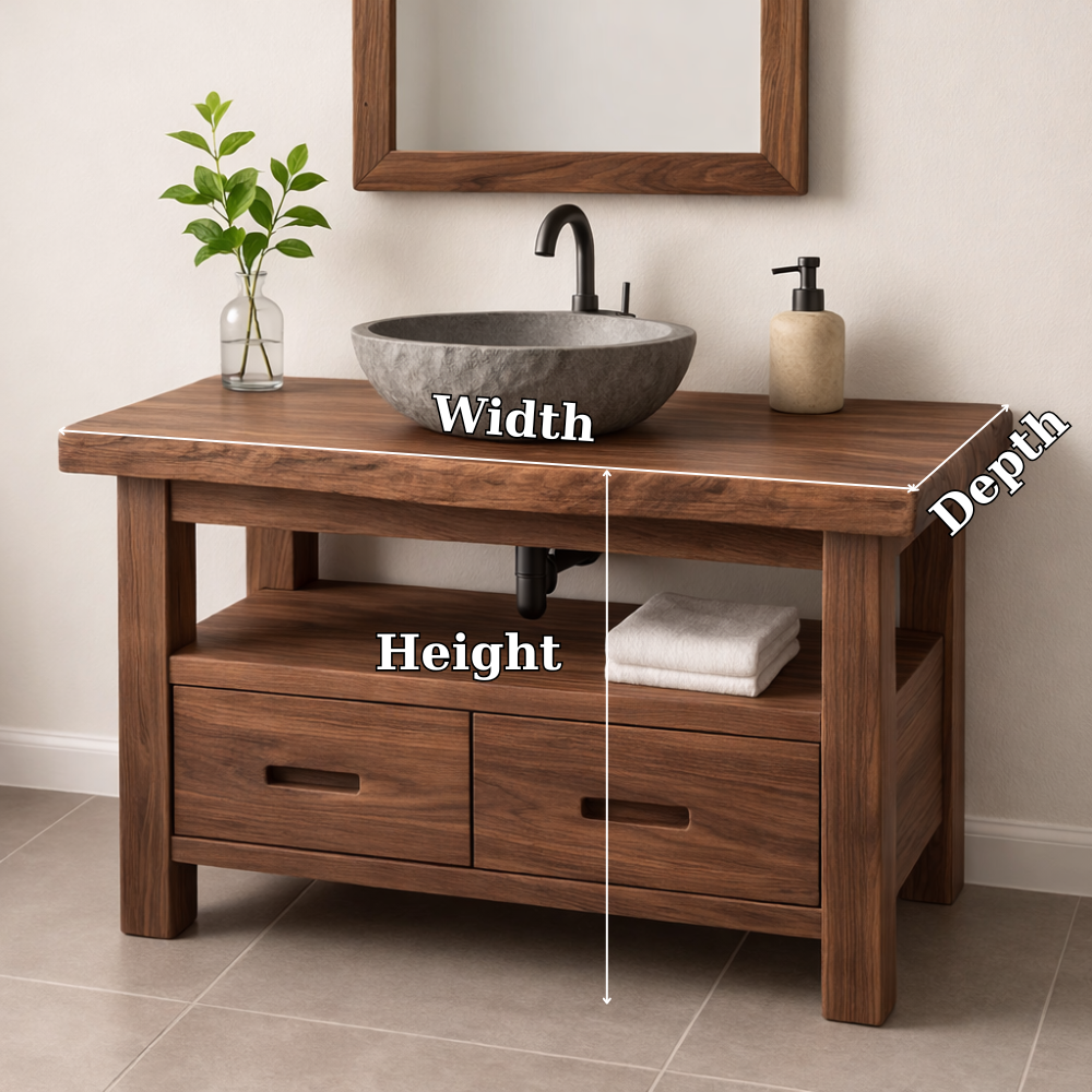 Solid Wood Bathroom Vanity Rustic Farmhouse Single Sink with Storage Drawers