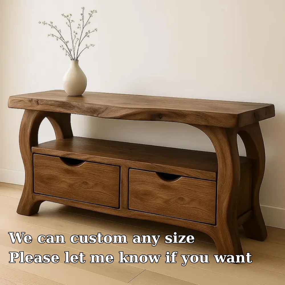 Handcrafted Solid Wood TV Stand with Drawers – Modern Organic Media Console Kitchnce