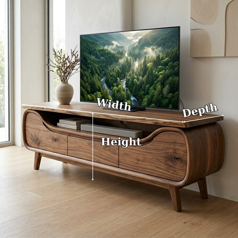 Curved Solid Wood Media Console – Modern TV Stand with Organic Design