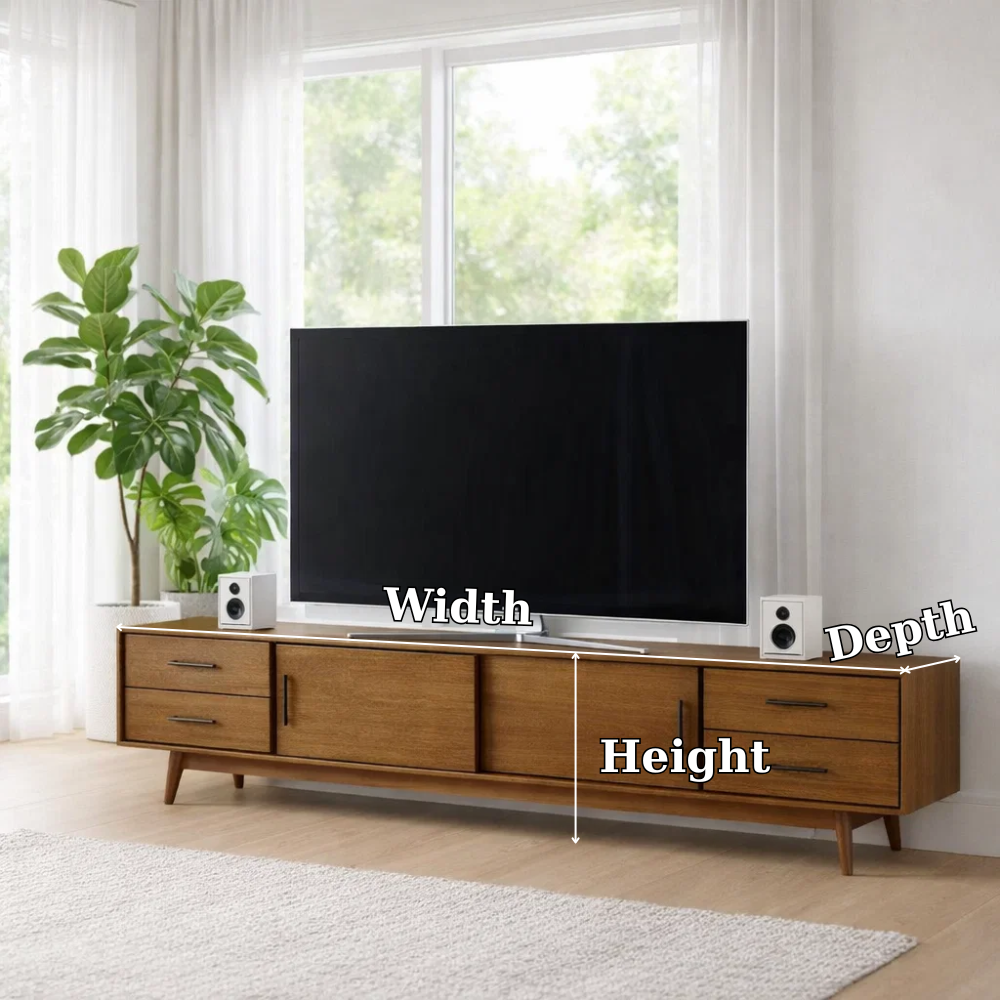 Mid Century Solid Wood TV Console with Drawers & Cabinets – Modern Media Stand