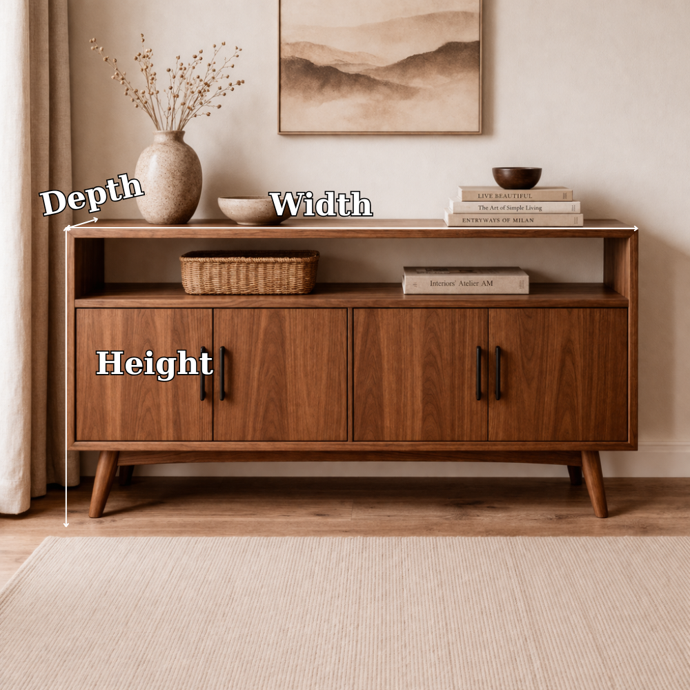 Solid Wood Console Cabinet with Open Shelf and 4 Doors – Modern Storage Sideboard