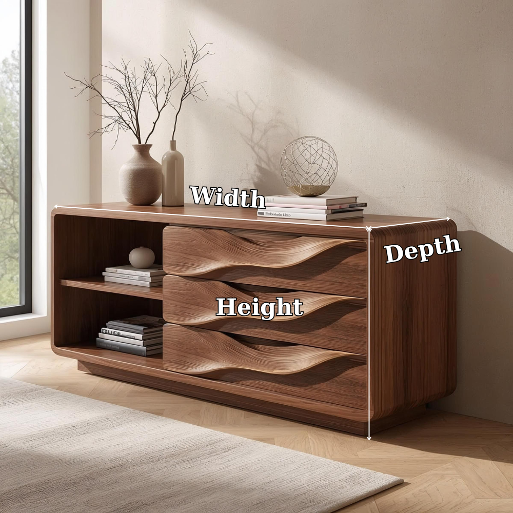 Solid Wood Console Table with Wave Drawers and Open Shelf – Modern Entryway Cabinet