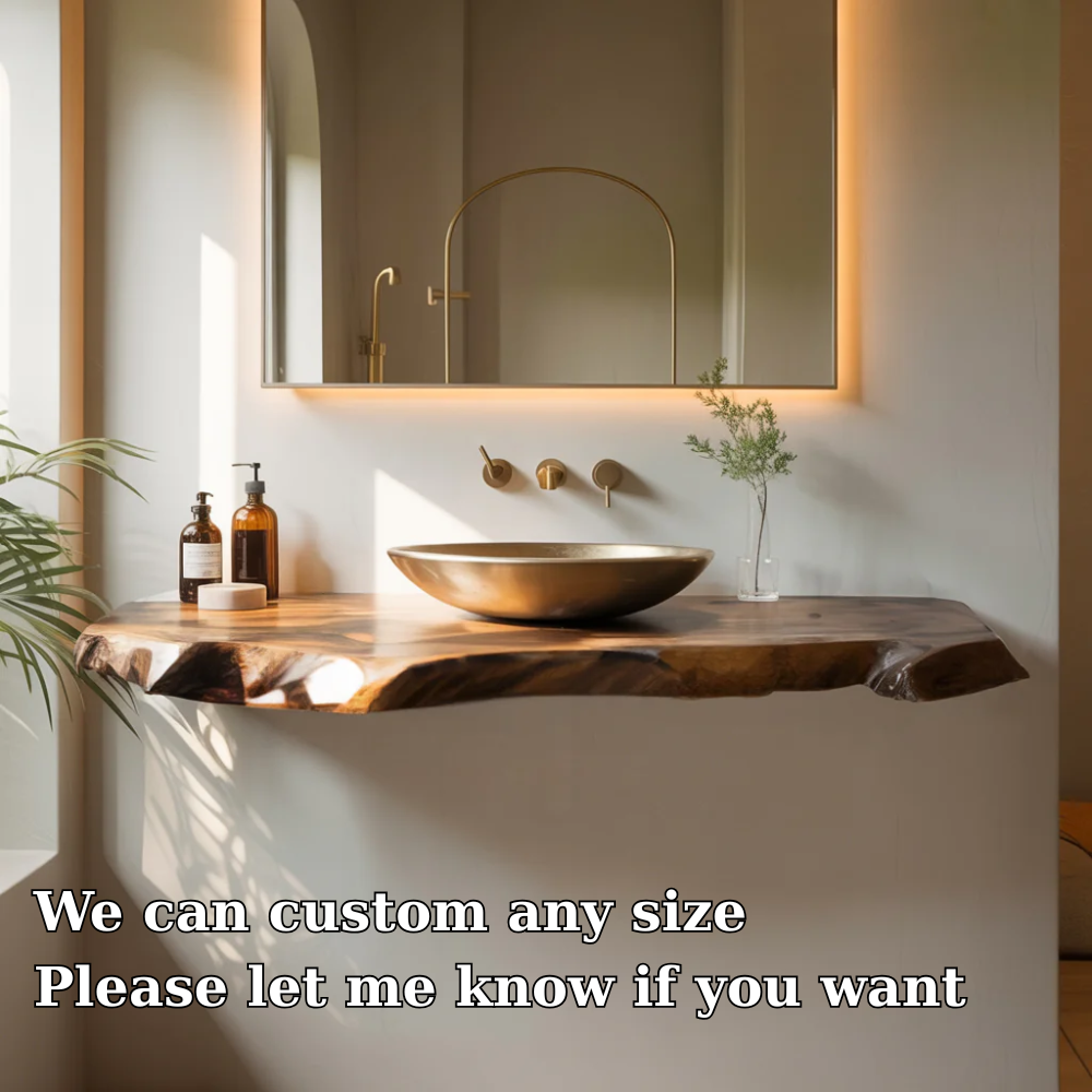 Solid Wood Floating Bathroom Vanity Live Edge Wall Mount β Modern Natural