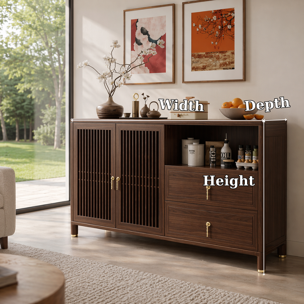 Solid Wood Console Sideboard with Drawer – Modern Walnut Storage Cabinet