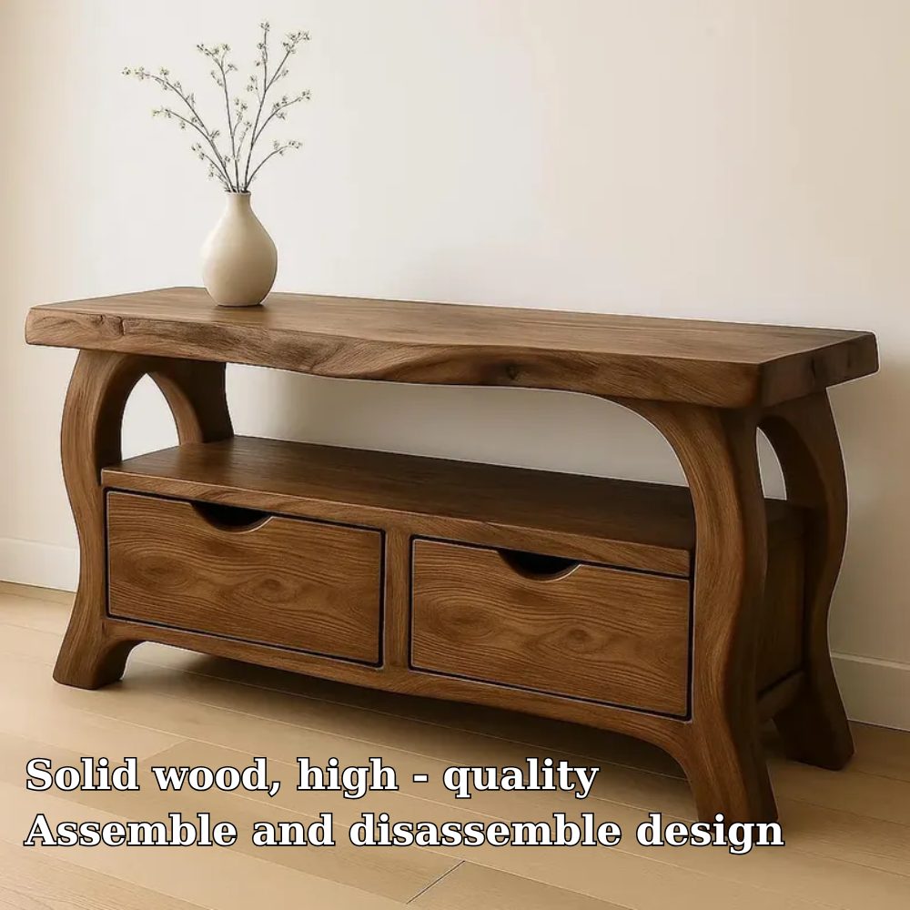 Modern Solid Wood TV Console with Storage Drawers – Wooden Media TV Stand Kitchnce