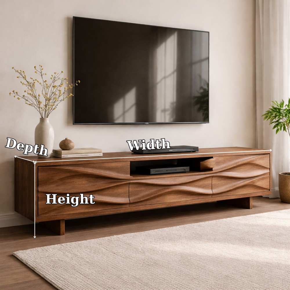 Solid Wood TV Console with Wave Front Design and Media Storage