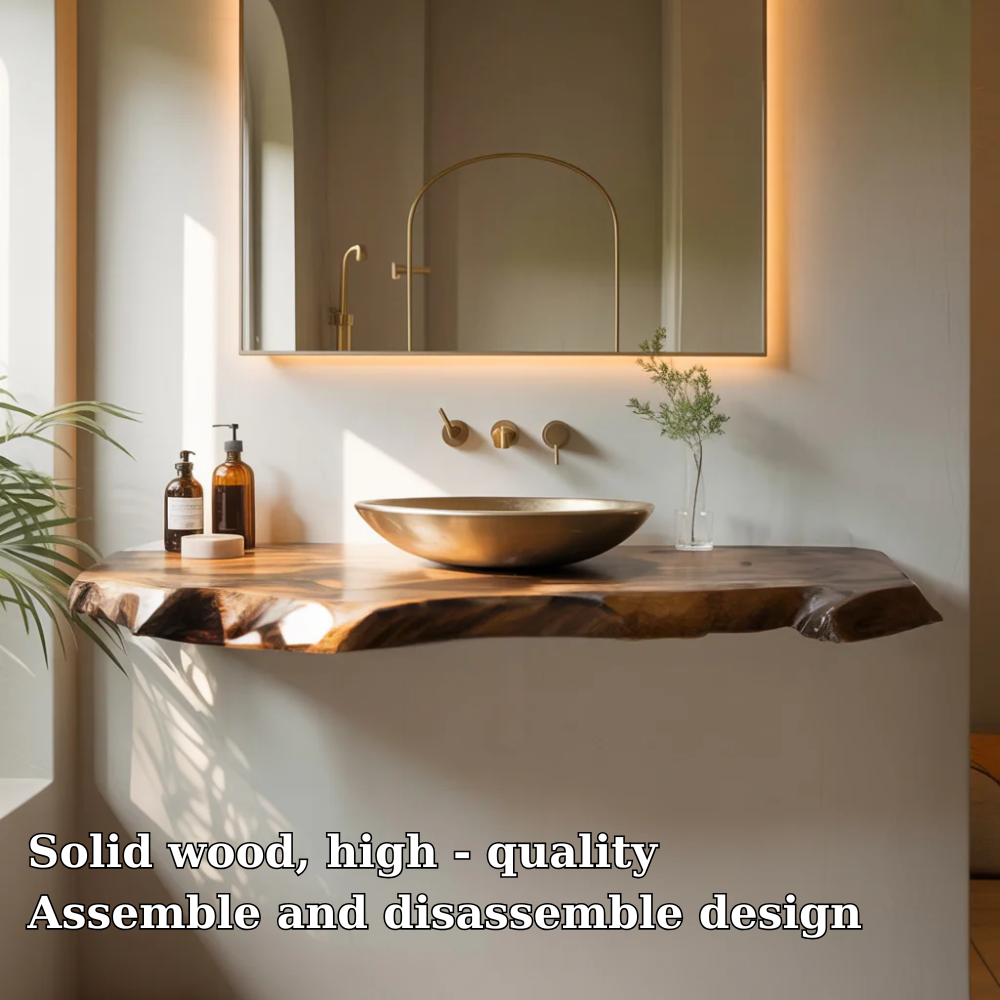 Solid Wood Floating Bathroom Vanity Live Edge Wall Mount β Modern Natural