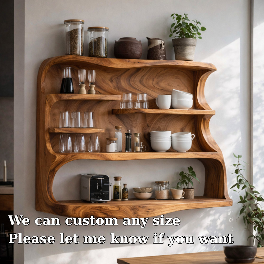 Floating Solid Wood Kitchen Cabinet with Open Shelves | Modern Rustic Storage