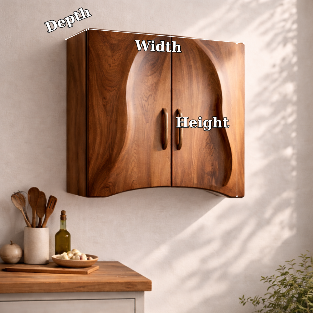 Solid Wood Kitchen Cabinet with Sculpted Curved Doors – Modern Wall Storage Cabinet