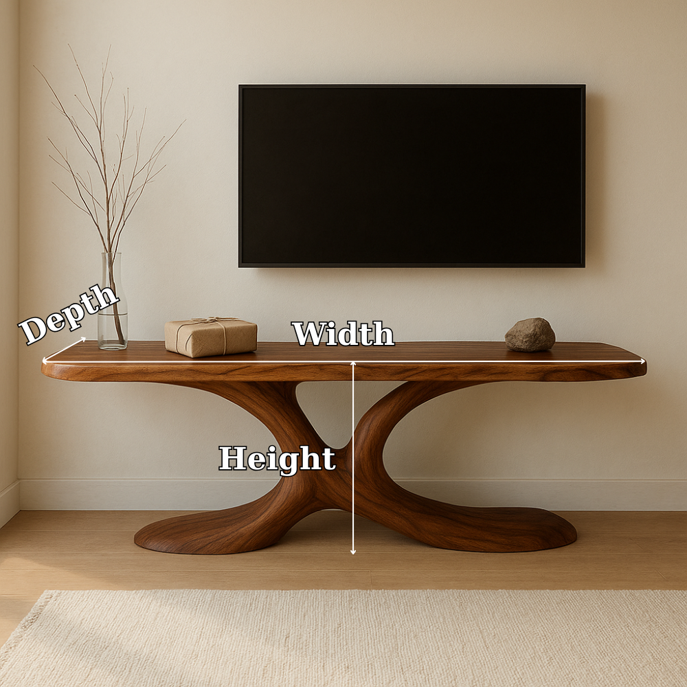 Handcrafted Solid Wood TV Stand – Minimal Organic Design with Sculptural Modern Aesthetic Kitchnce