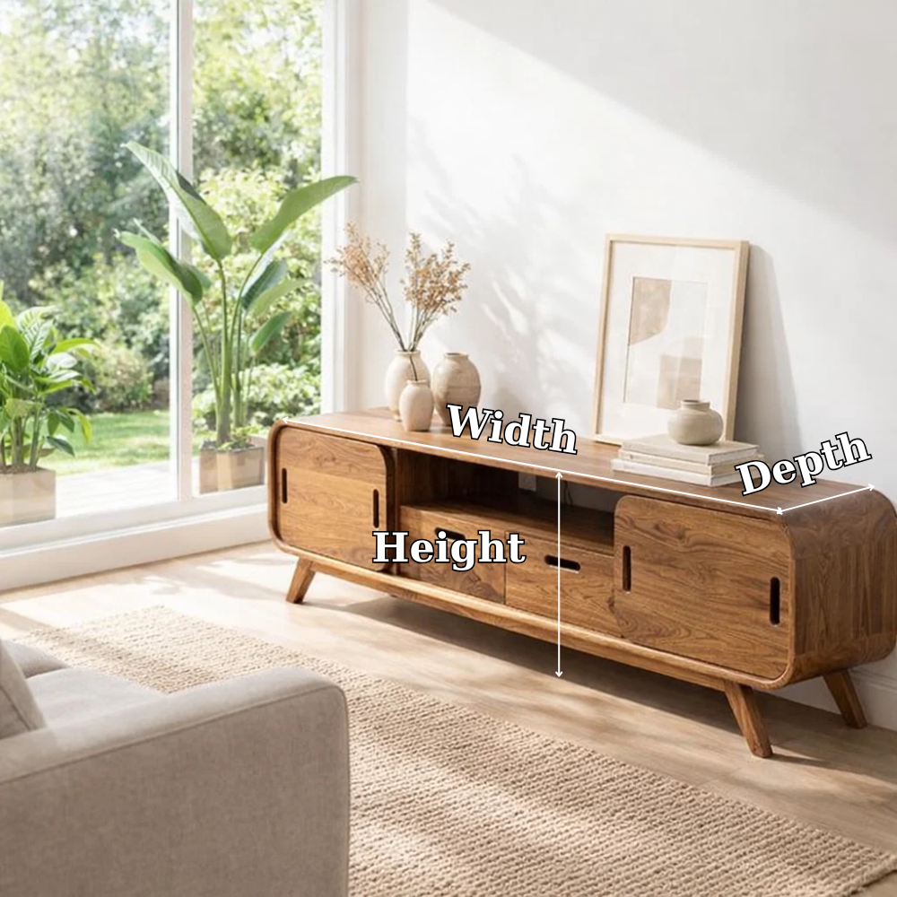 Mid Century Sideboard Cabinet with Sliding Doors and Storage
